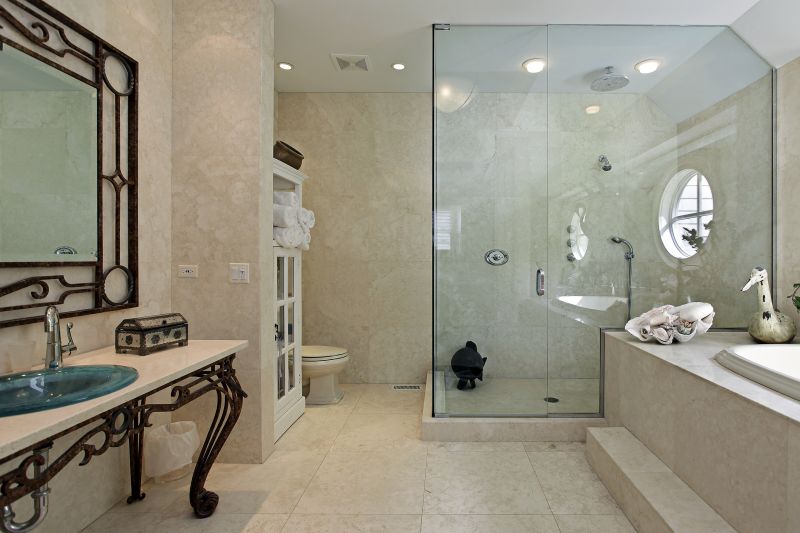 Bathroom with Rainfall Shower and Natural Stone